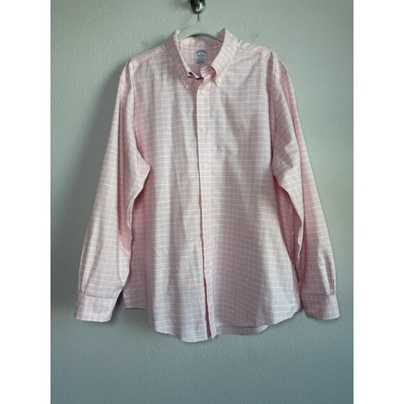 Brooks Brothers Mens Regent Pink Button Long Sleeve Shirt Non Iron Polo Shirt XL - Picture 8 of 16